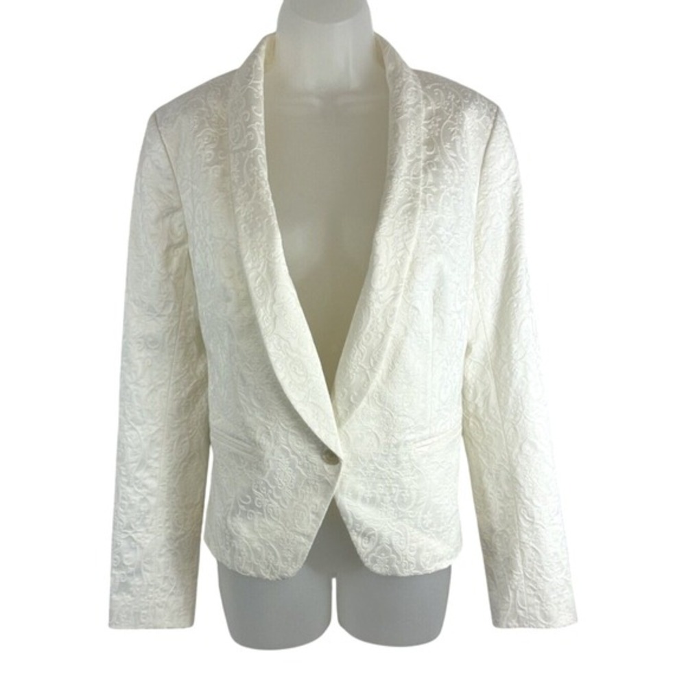 LOFT Ann Taylor White Jacquard Shawl Collar Blazer Jacket 8 Cocktail Party 65-36 - Picture 2 of 16